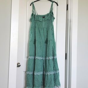J Crew Green and White Checkered Dress with tassel detail